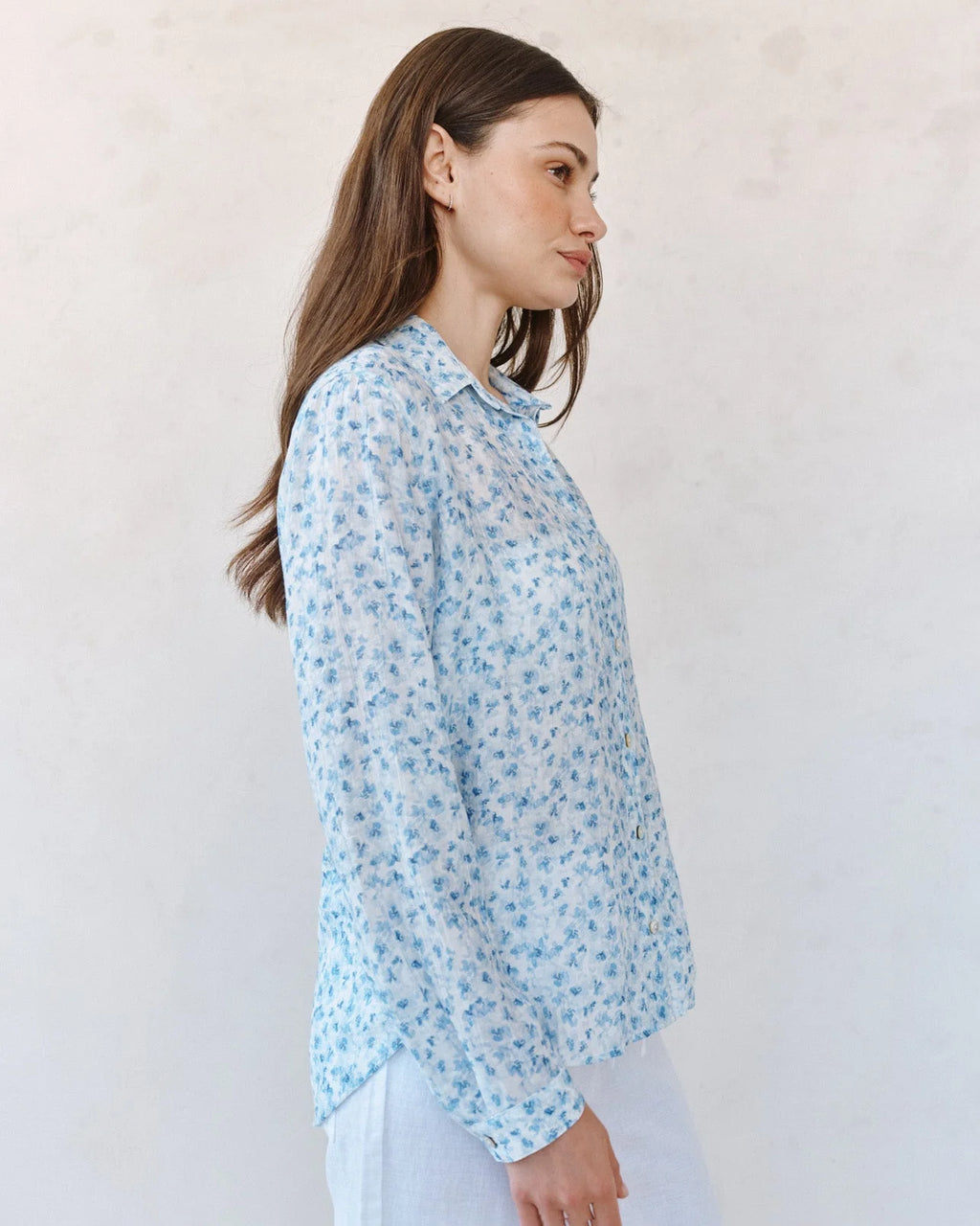 Blue Ditsy Floral Button Down