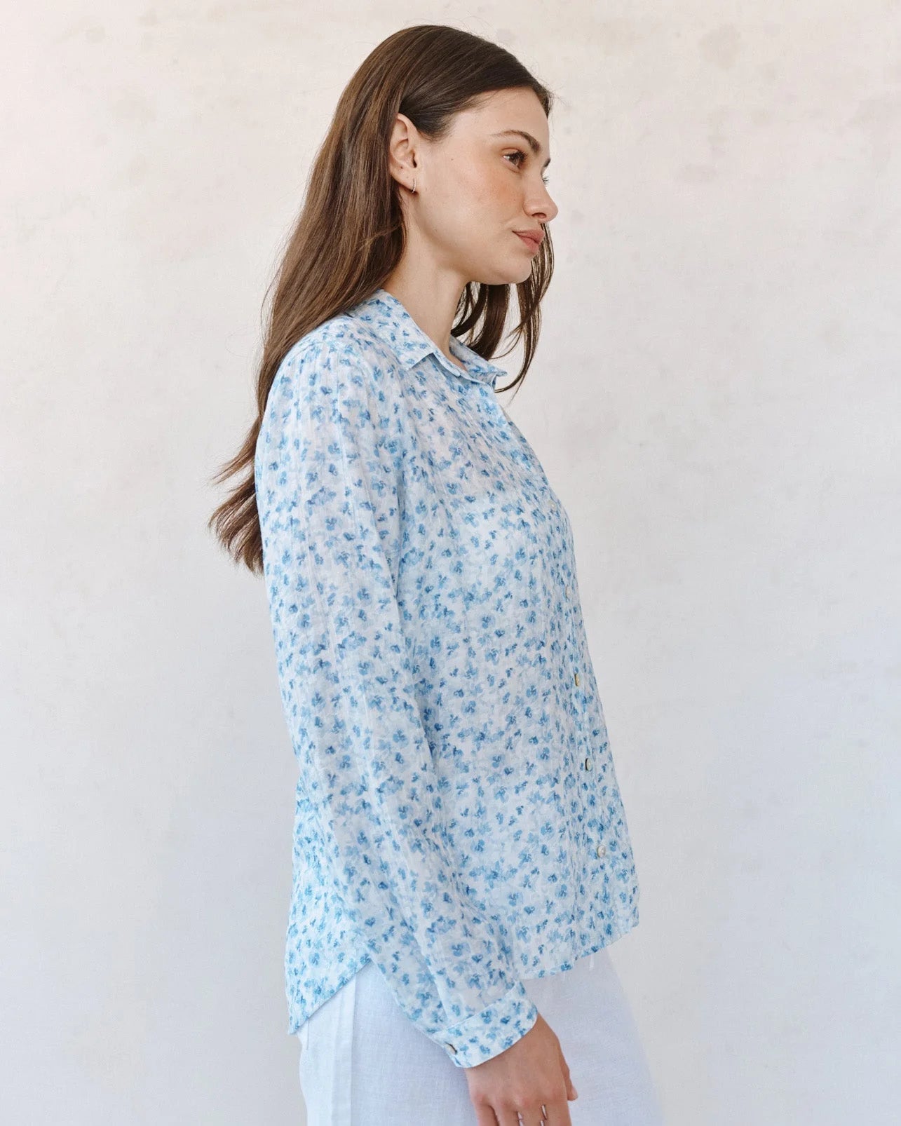 Blue Ditsy Floral Button Down