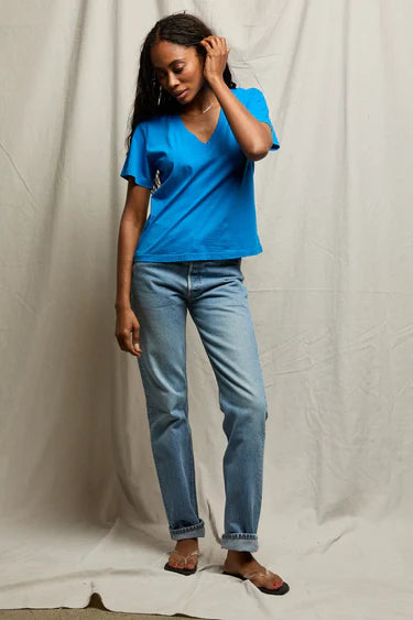 Hendrix V Neck T Shirt - Cobalt