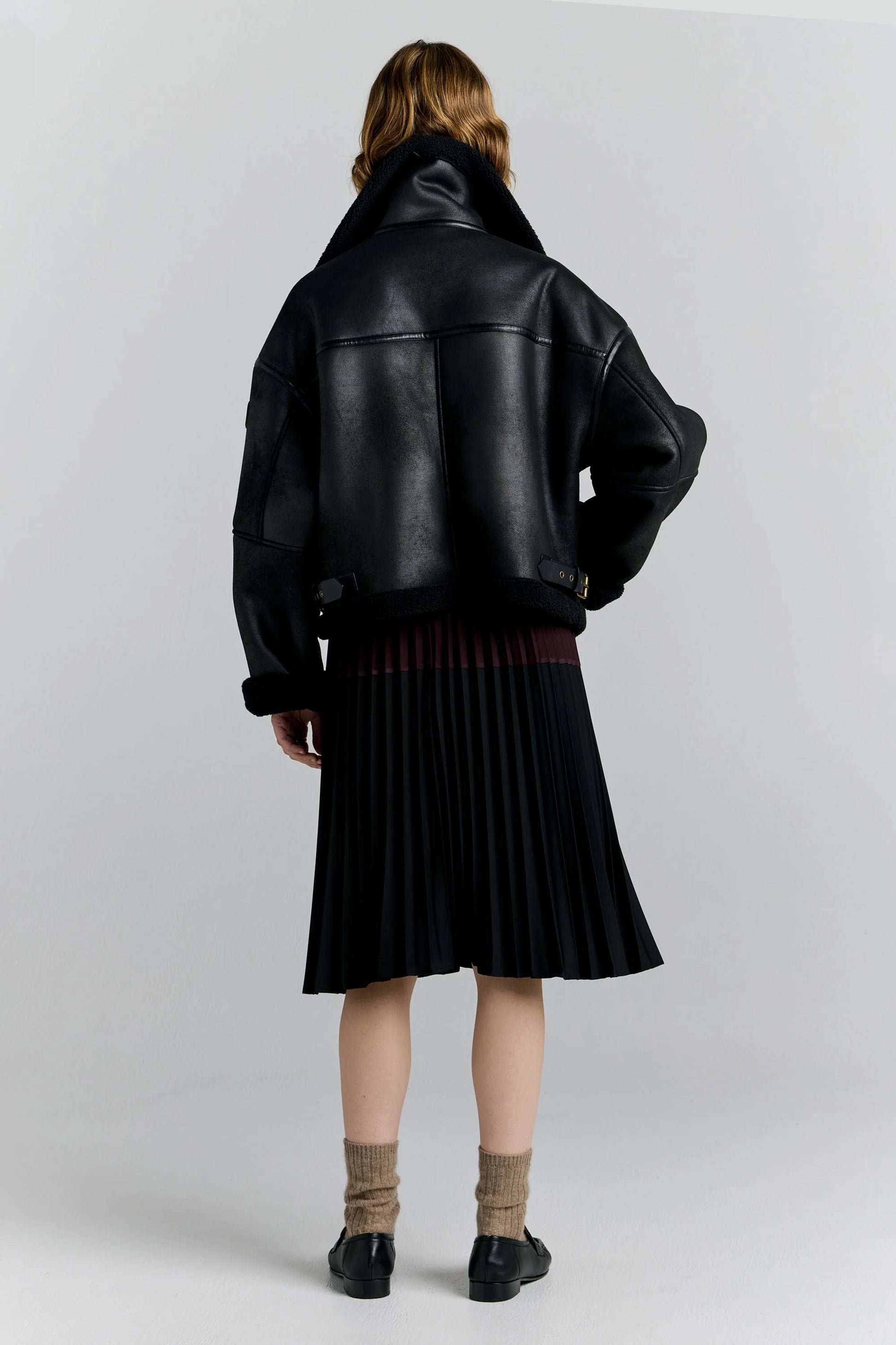 Cropped Aviator Jacket - Black/Brown