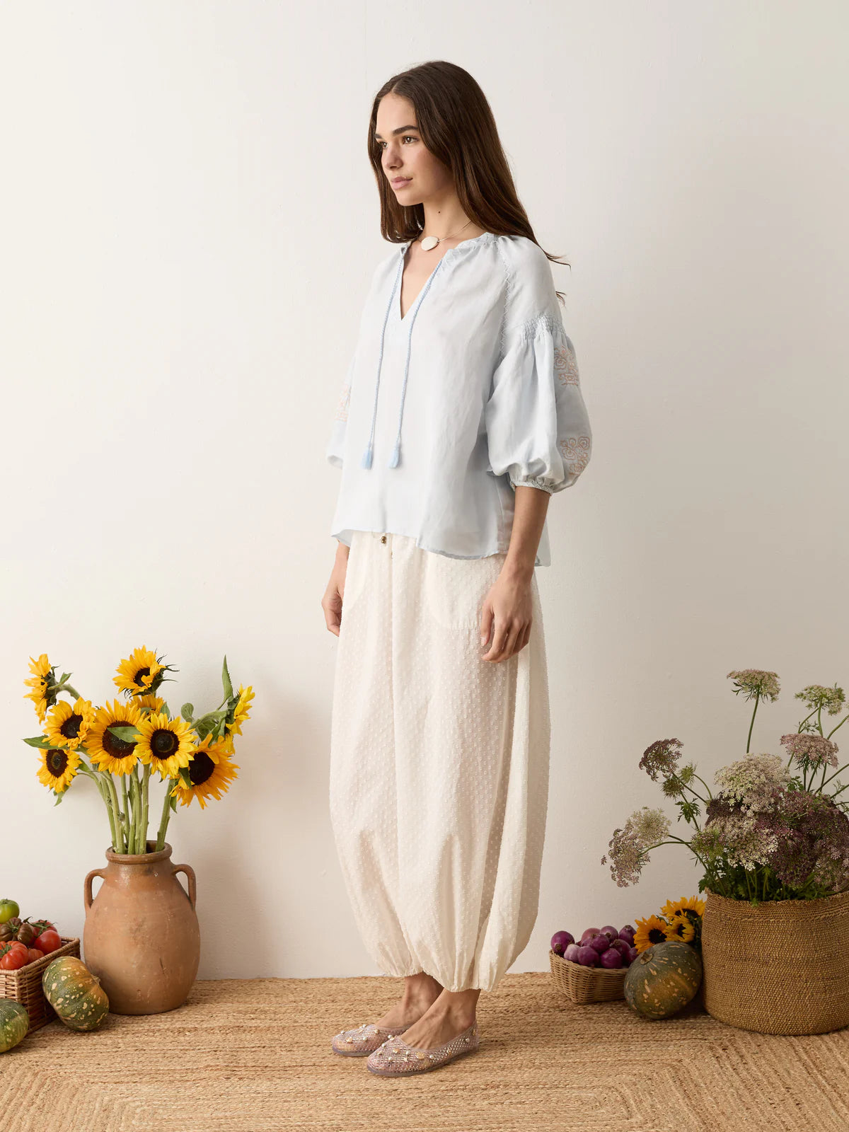Malissa Embroidered Blouse - Sky