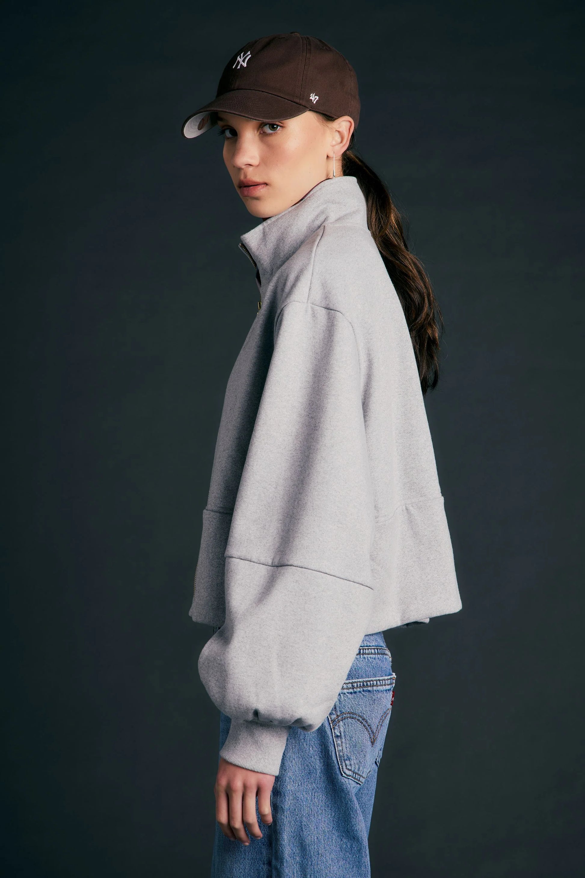 Runaway Zip Front Sweatshirt - Grey Marle