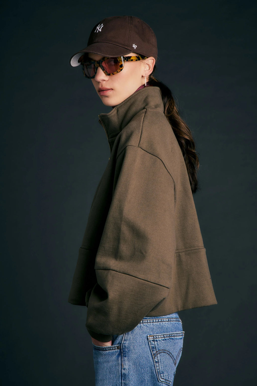 Runaway Zip Front Sweatshirt - Hunter Green