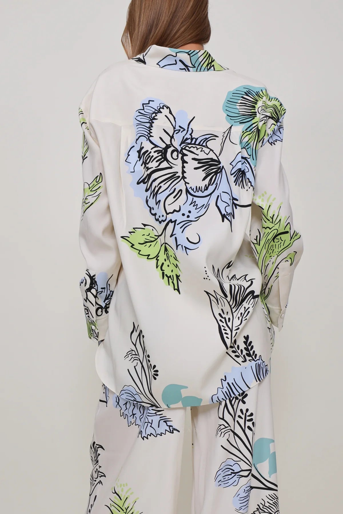 Sap Green Flower Print Shirt