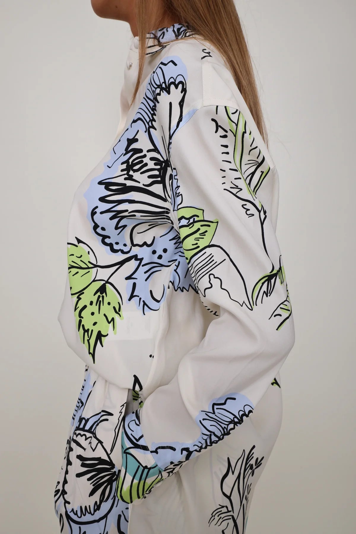 Sap Green Flower Print Shirt