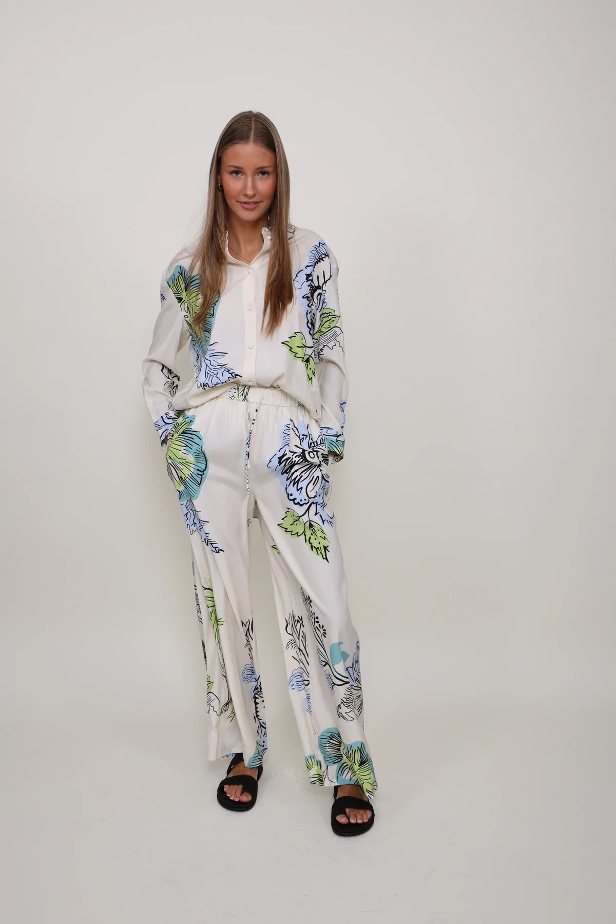 Sap Green Flower Print Trousers