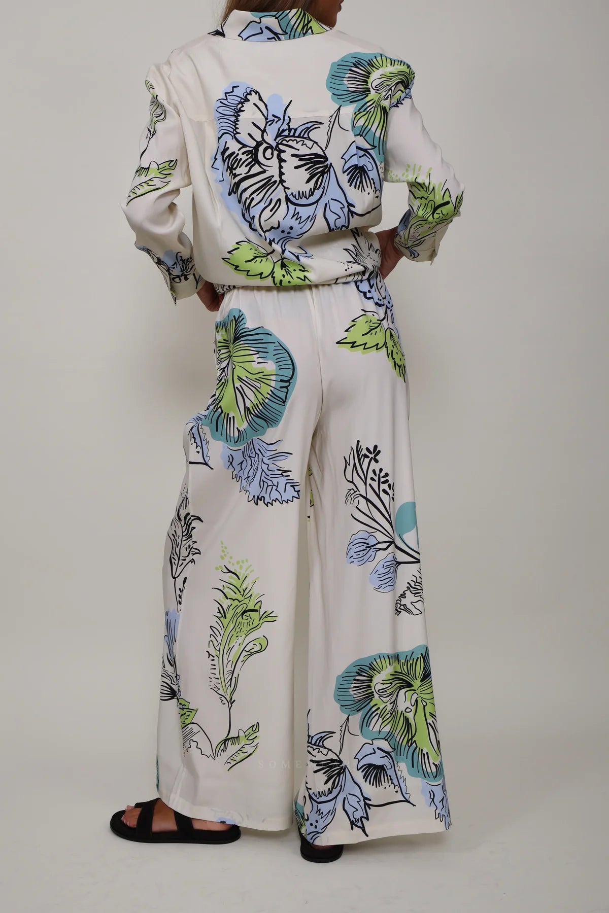 Sap Green Flower Print Trousers