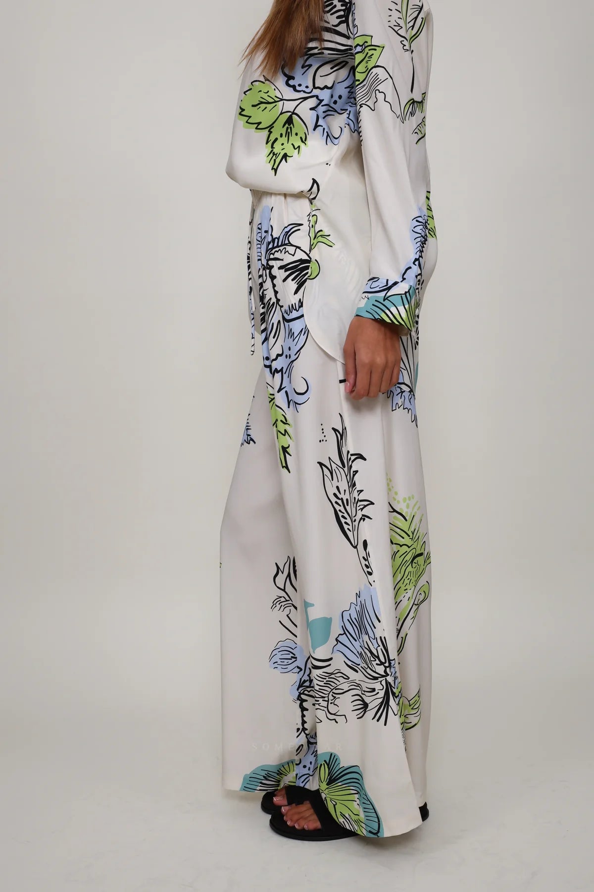 Sap Green Flower Print Trousers