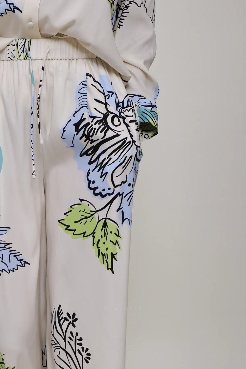 Sap Green Flower Print Trousers