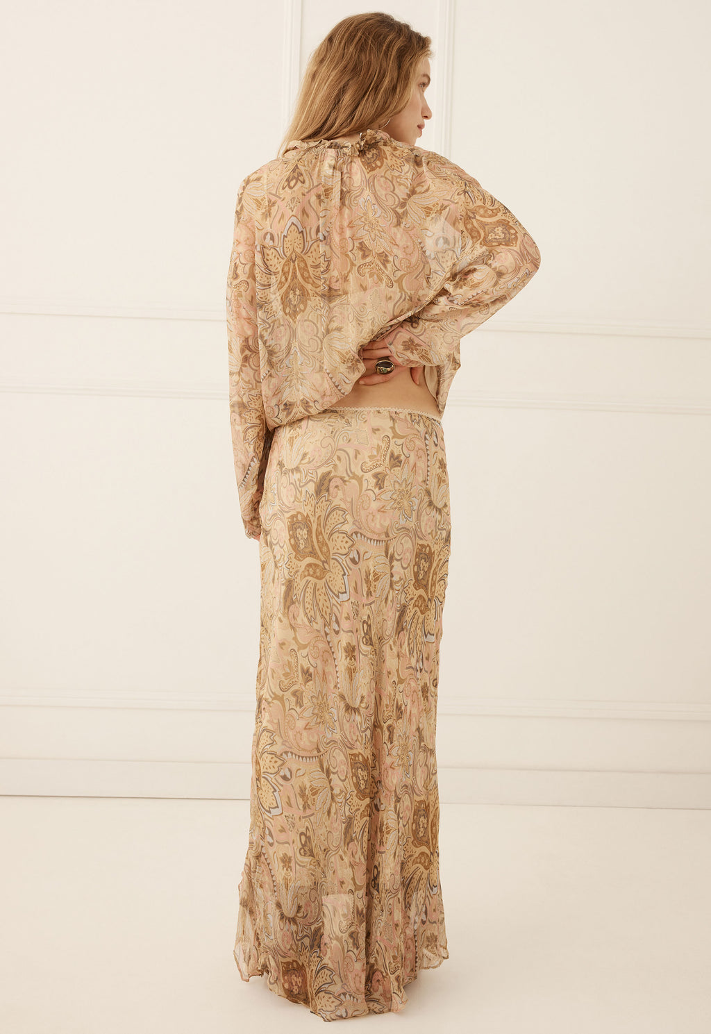 Damask Ruffle Midi Skirt - Chai