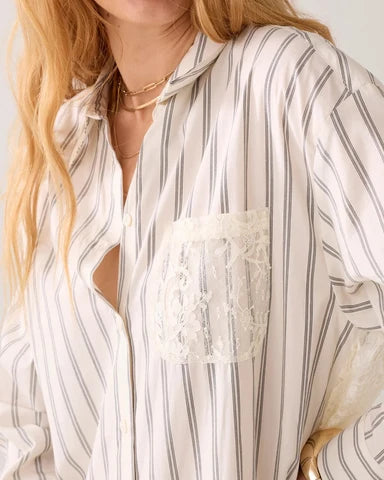 Ivory Stripe Lace Back Blouse