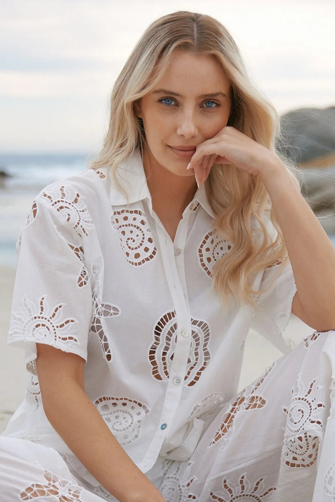 Kyle White Broderie Shirt