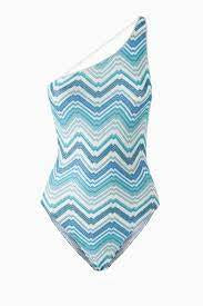 One Shoulder Swimsuit Blue Chevron