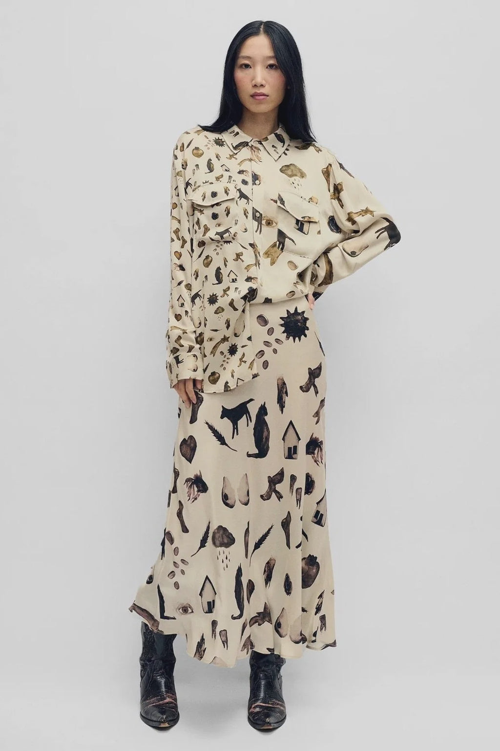 Long Bias Cut Skirt - Miracles Hazelnut