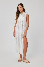 Side Slit Duster Dress - Off White