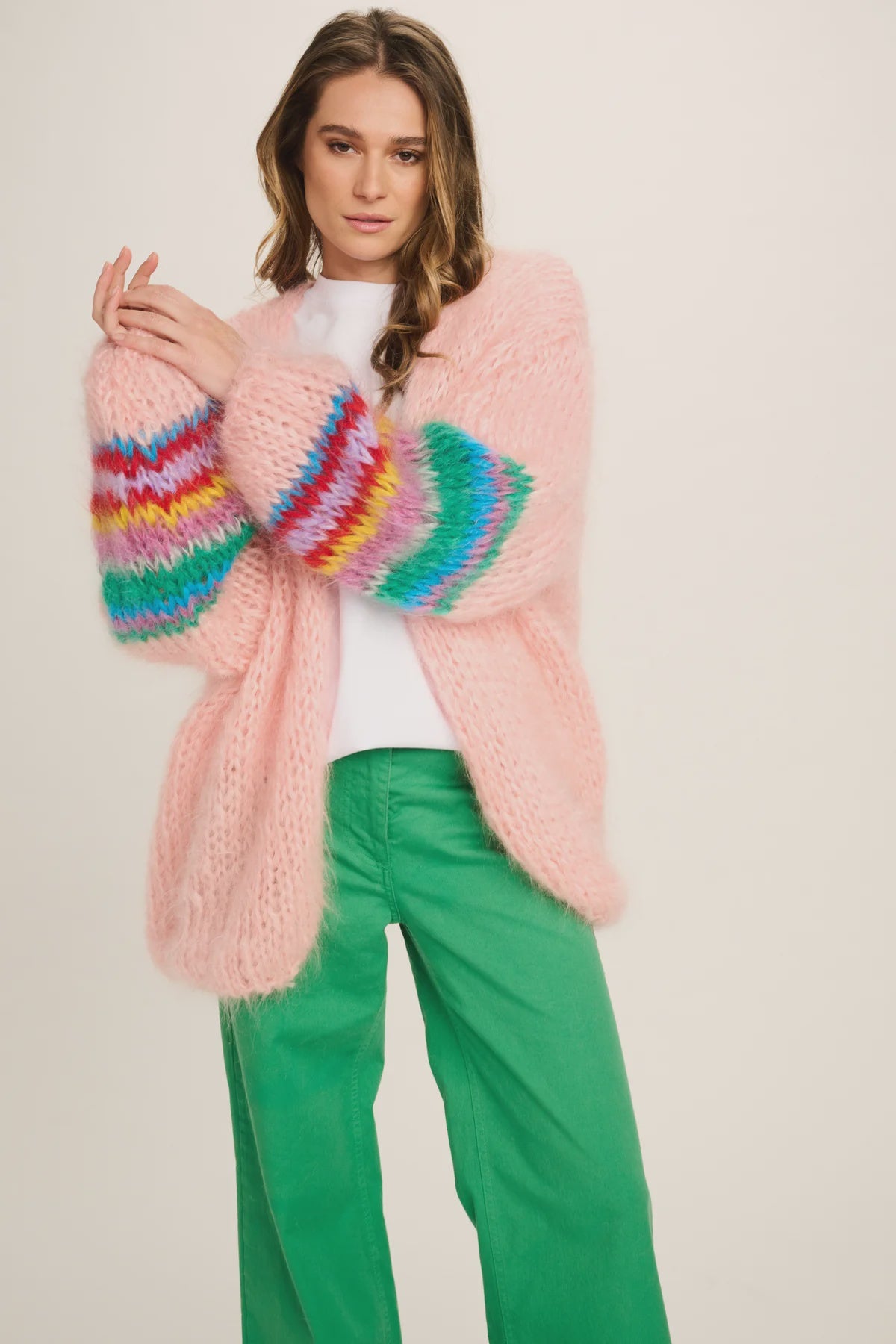 Pink Cardi With Coloured sleeve
