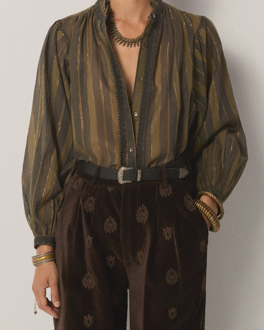 Anika Blouse Khaki Stripes