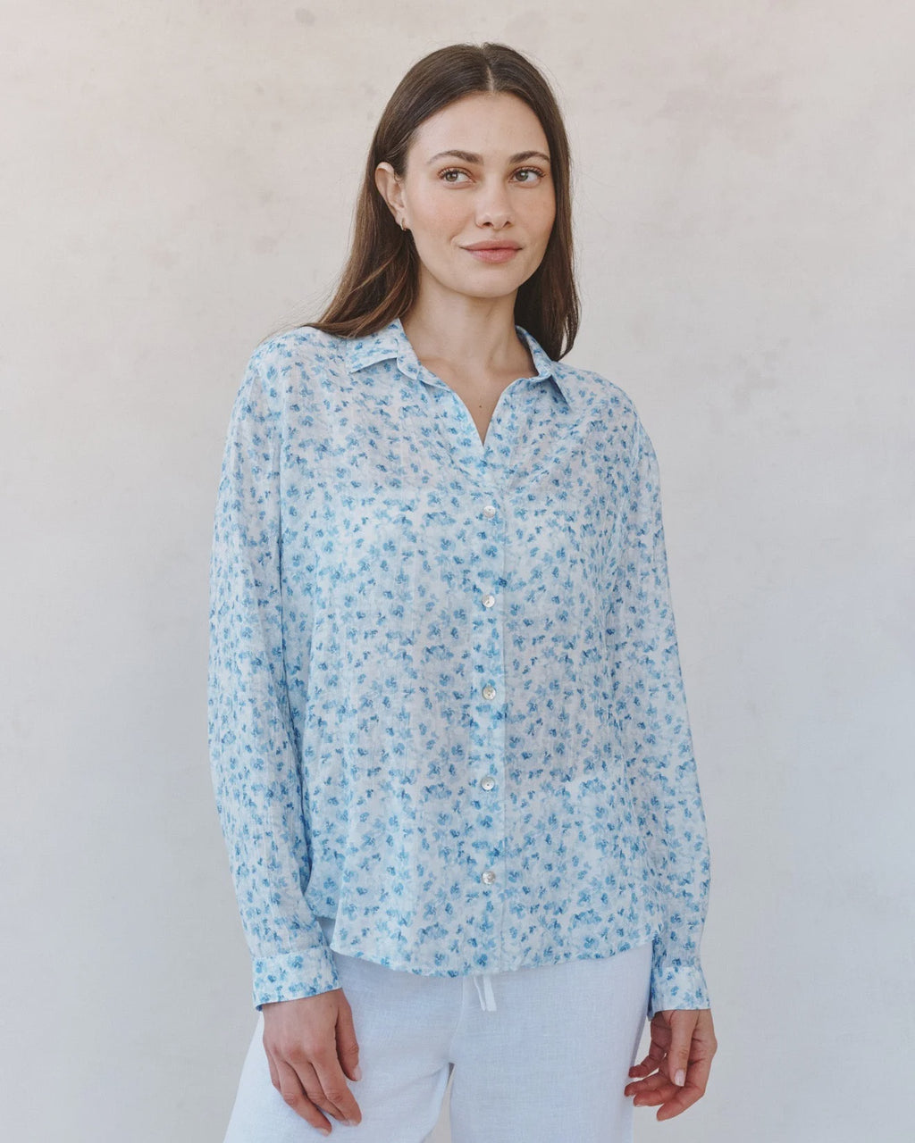Blue Ditsy Floral Button Down