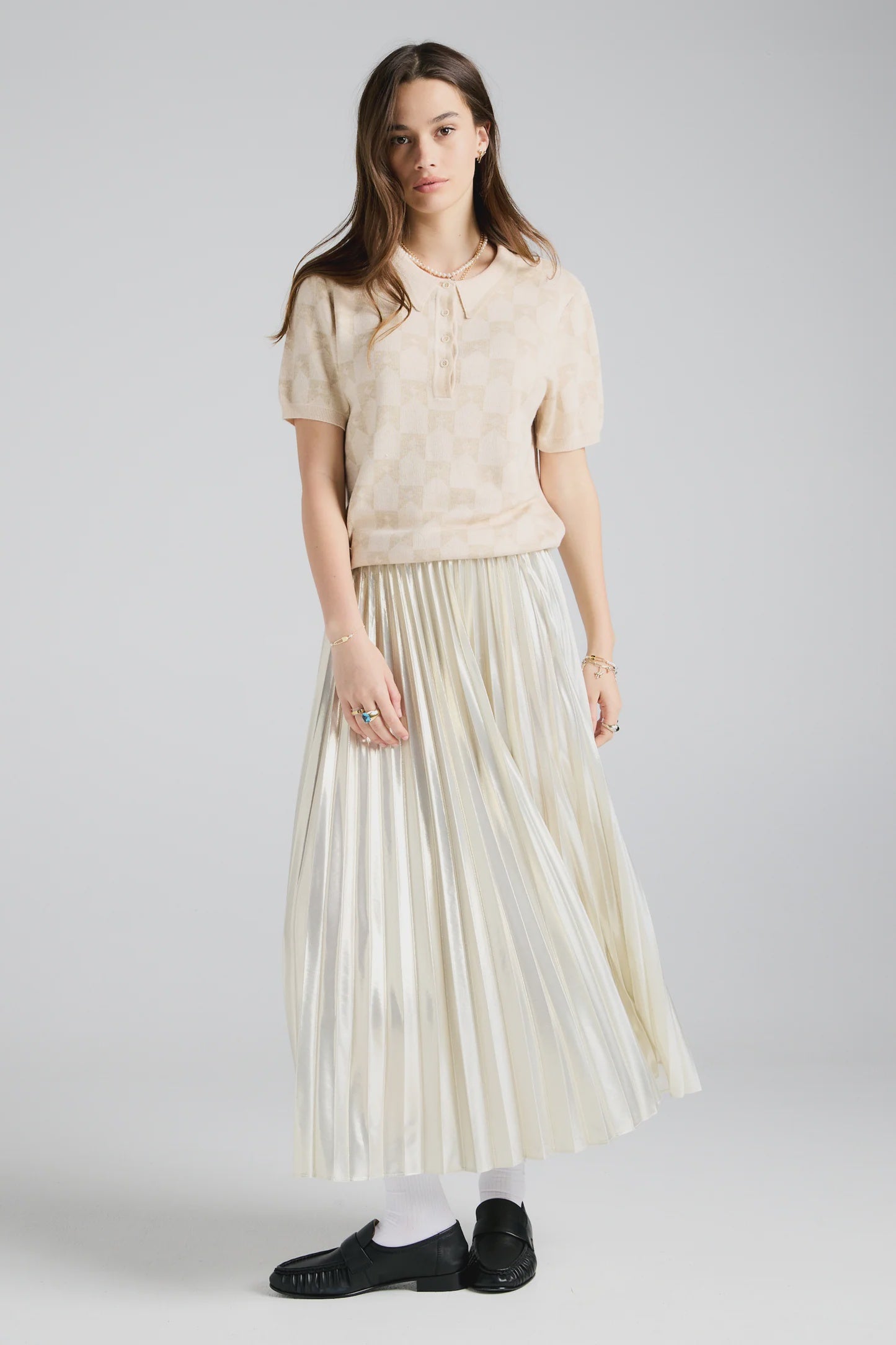 Metallic Sunray Pleated Skirt - Antique Gold