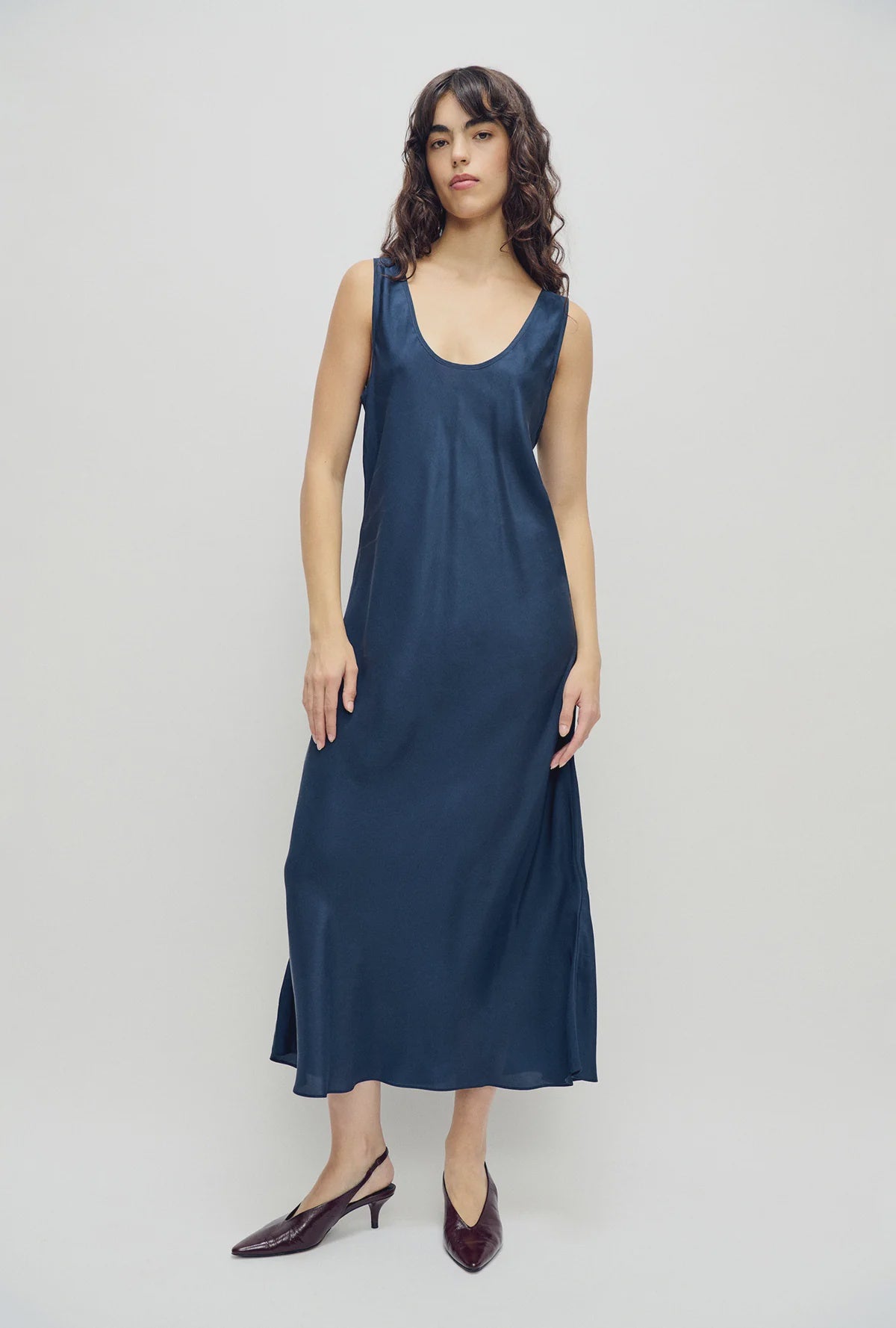 Habotai Scoop Neck Dress - Midnight