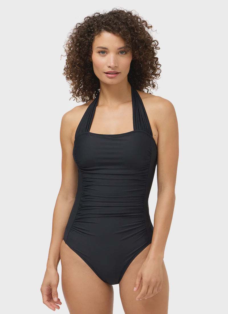 Ruched Halter Onepiece - Black