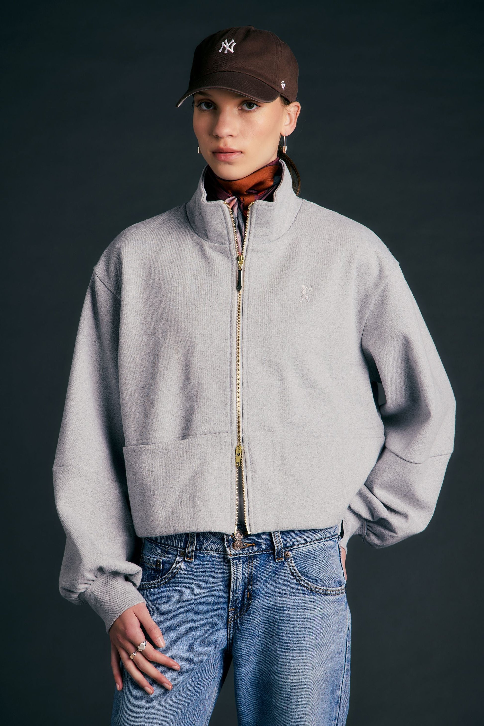 Runaway Zip Front Sweatshirt - Grey Marle
