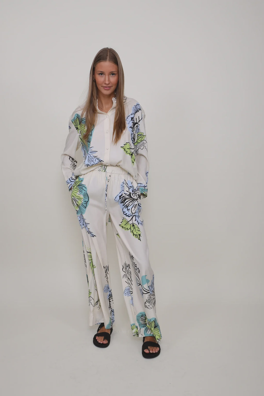 Sap Green Flower Print Trousers
