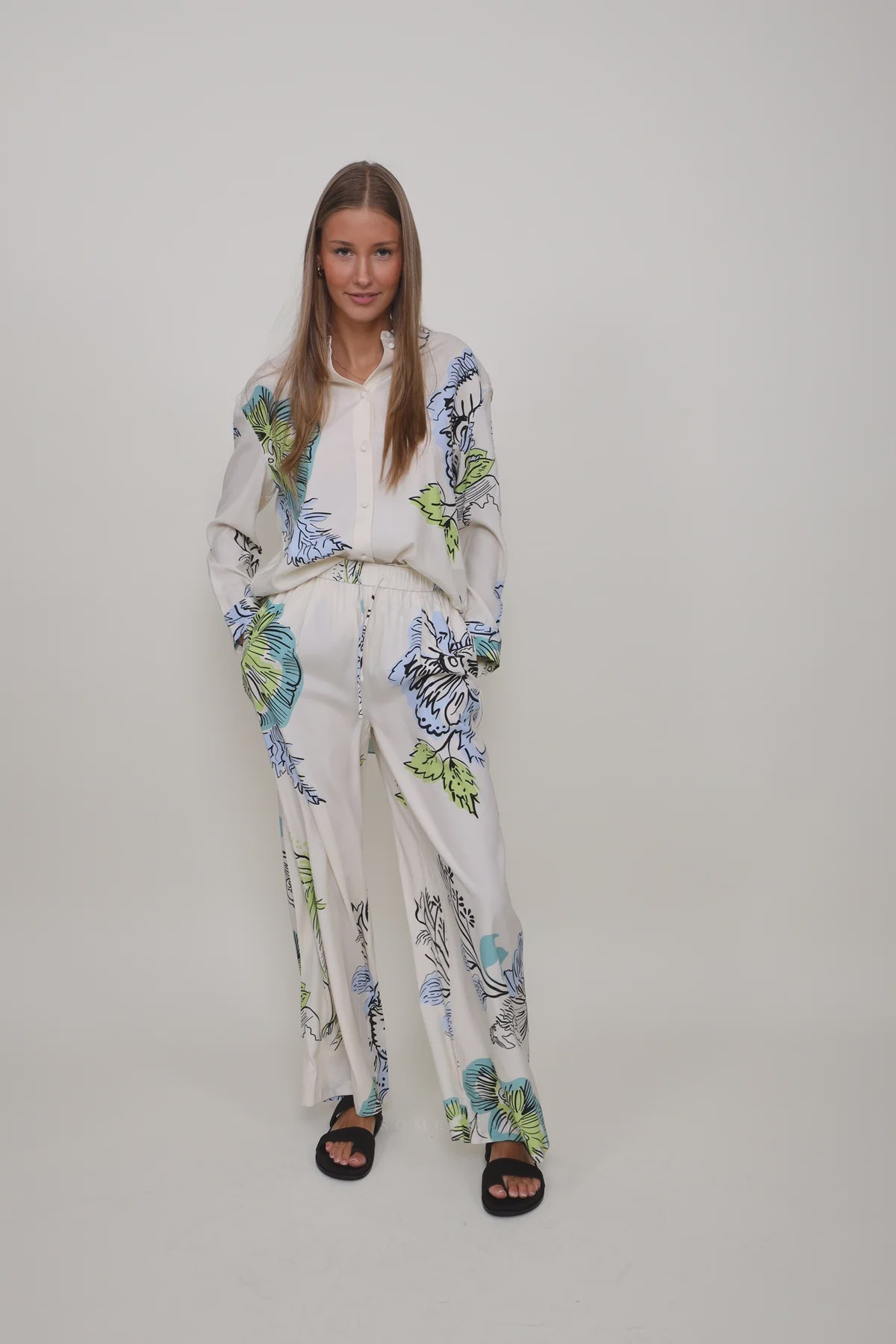 Sap Green Flower Print Trousers