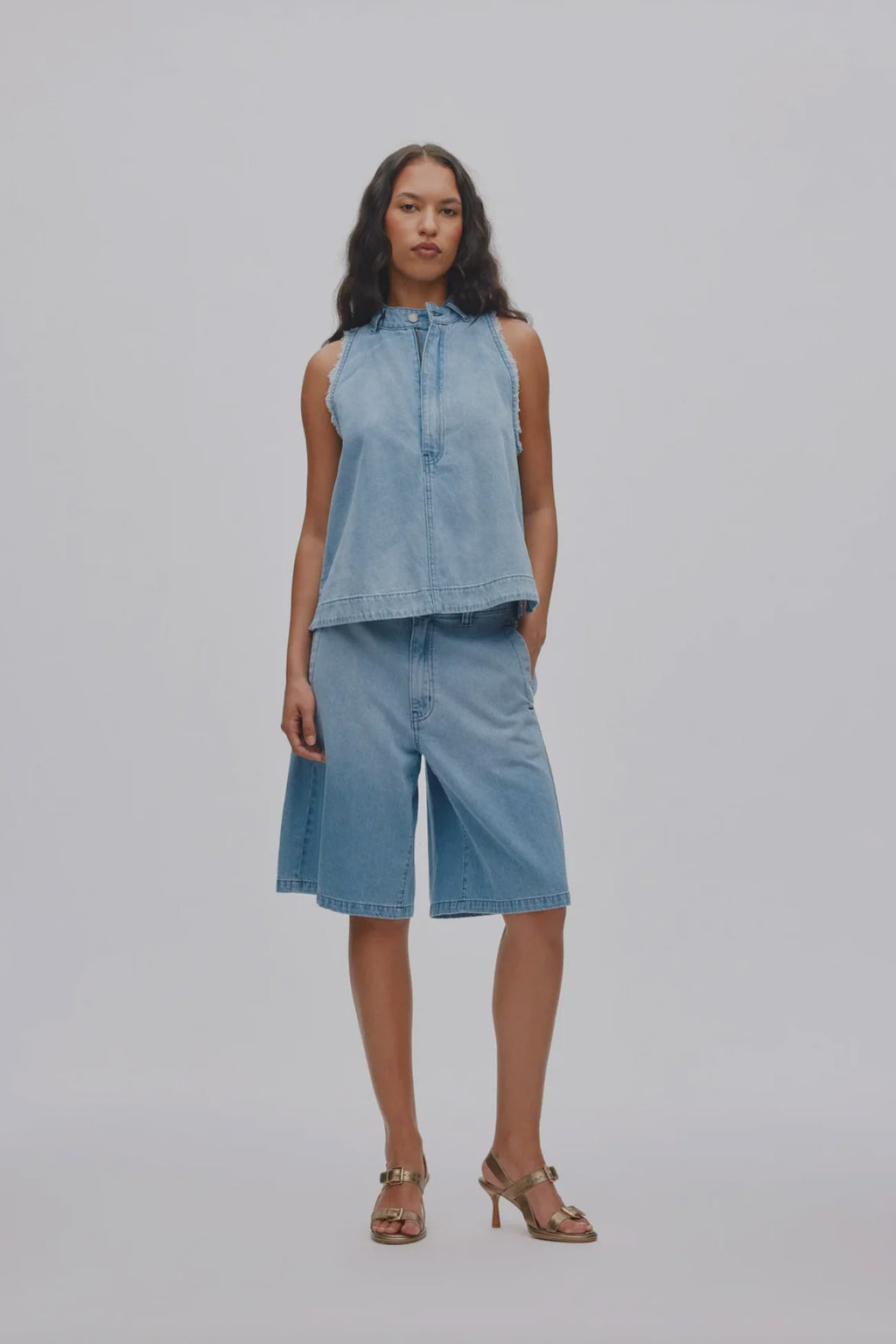 Faya Light Denim Halter Top