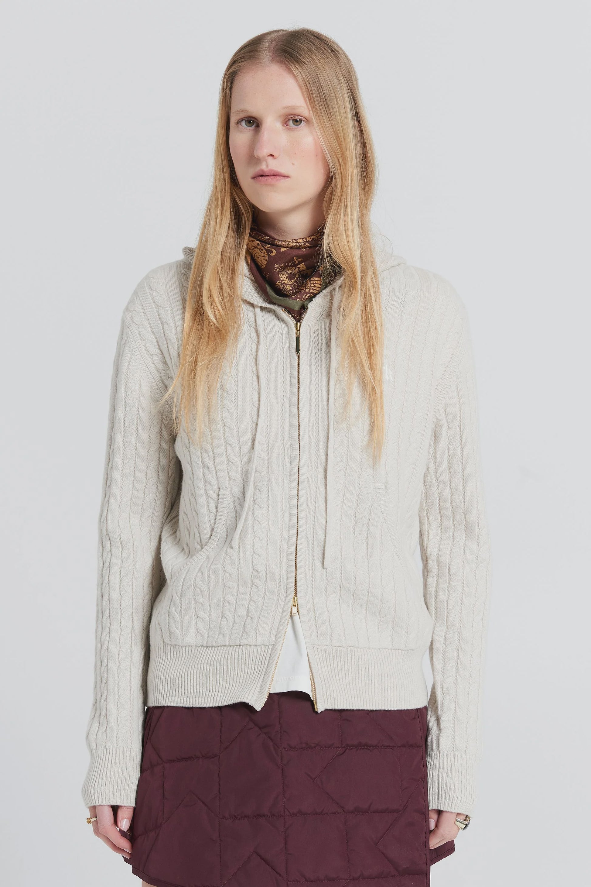 Campus Cable Knits Hoodie - Stone
