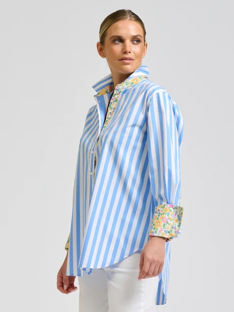 Elodie Trim Shirt - Pale Blue Stripe