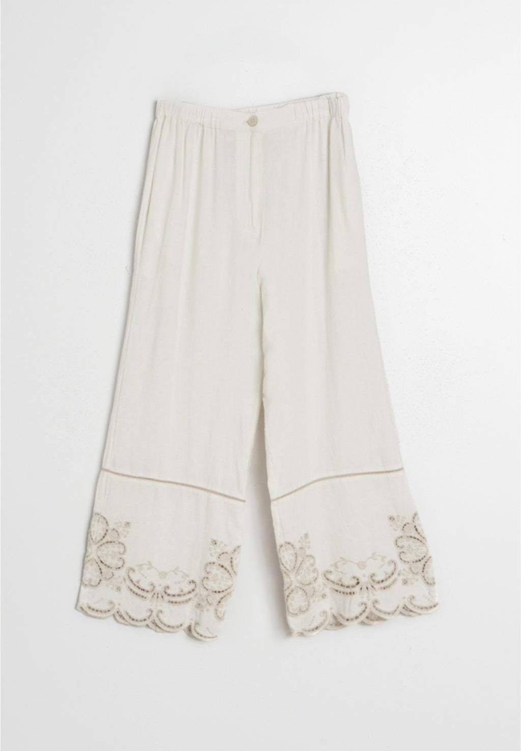 Embroidered Scalloped Hem Pants