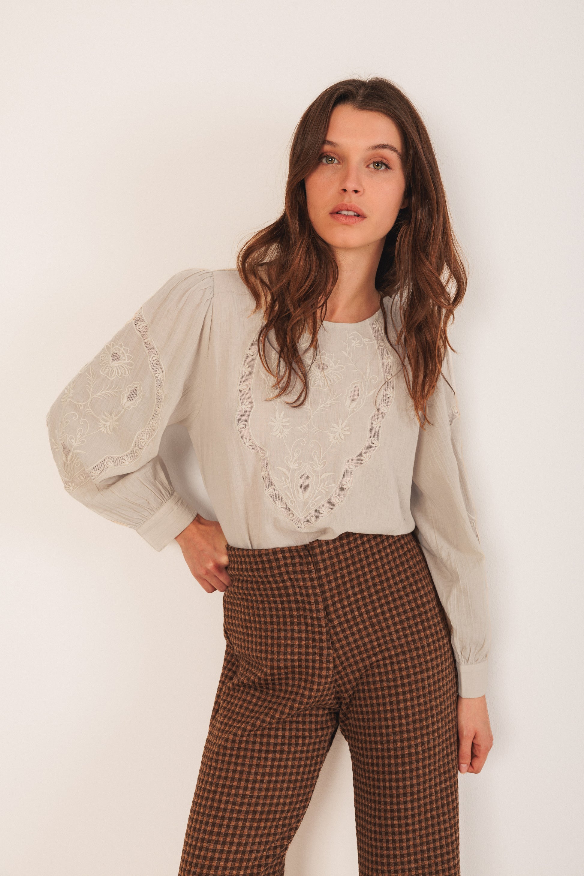 Round Neck Blouse with Lacework