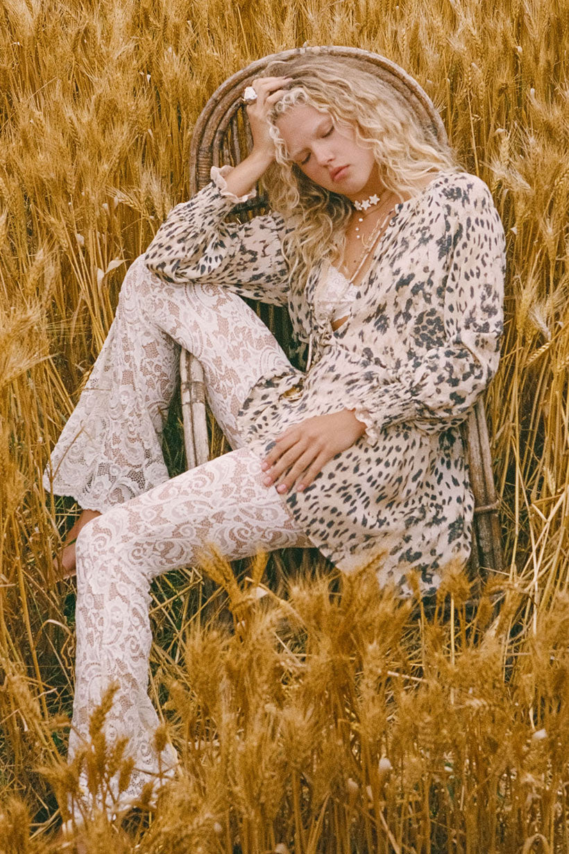 Snow Leopard Asymmetric Blouse