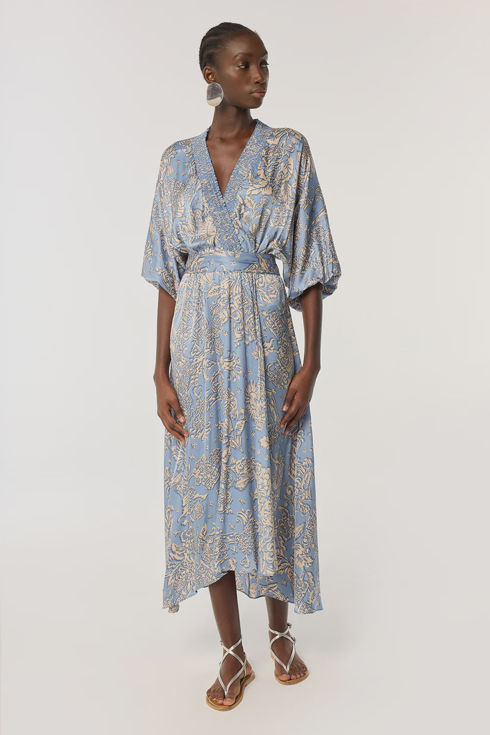 Long Dress Celie - Blue Oriental Foulard