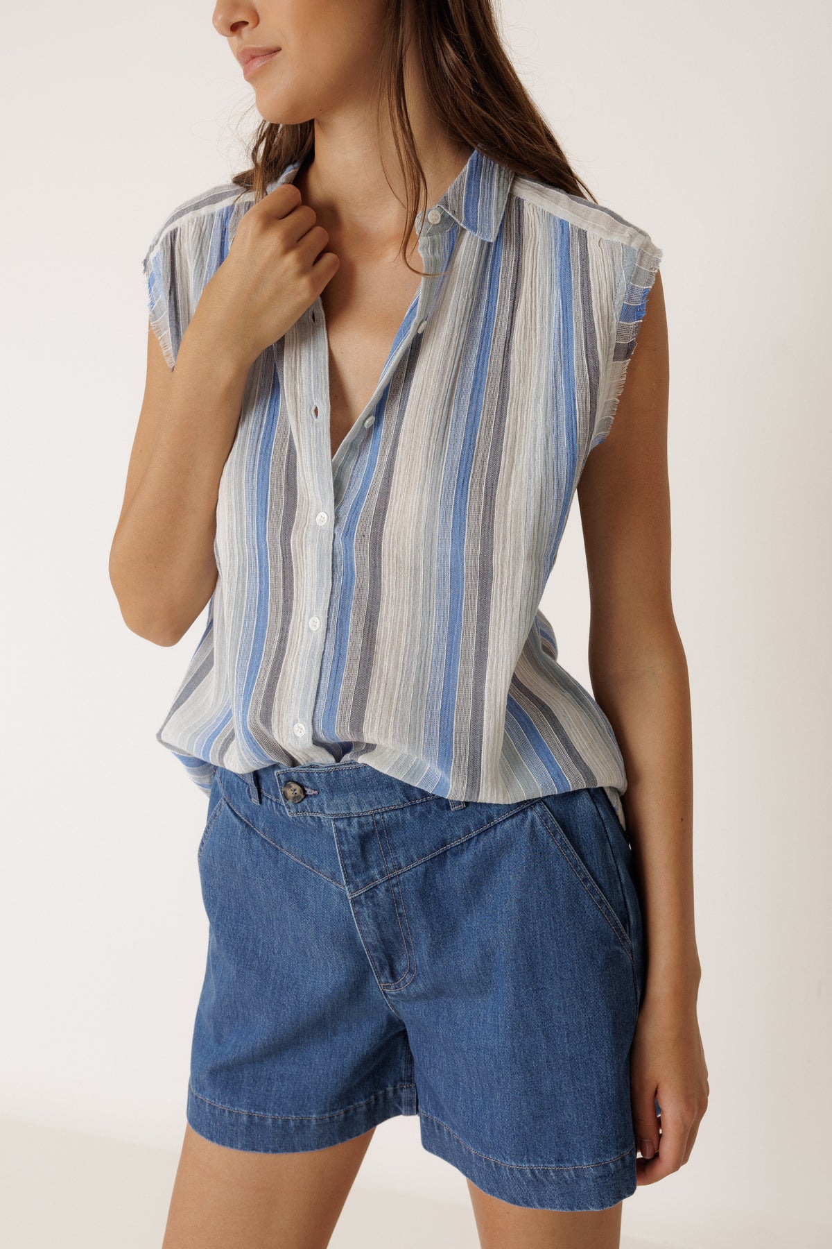 Sleeveless Blue Stripe Blouse