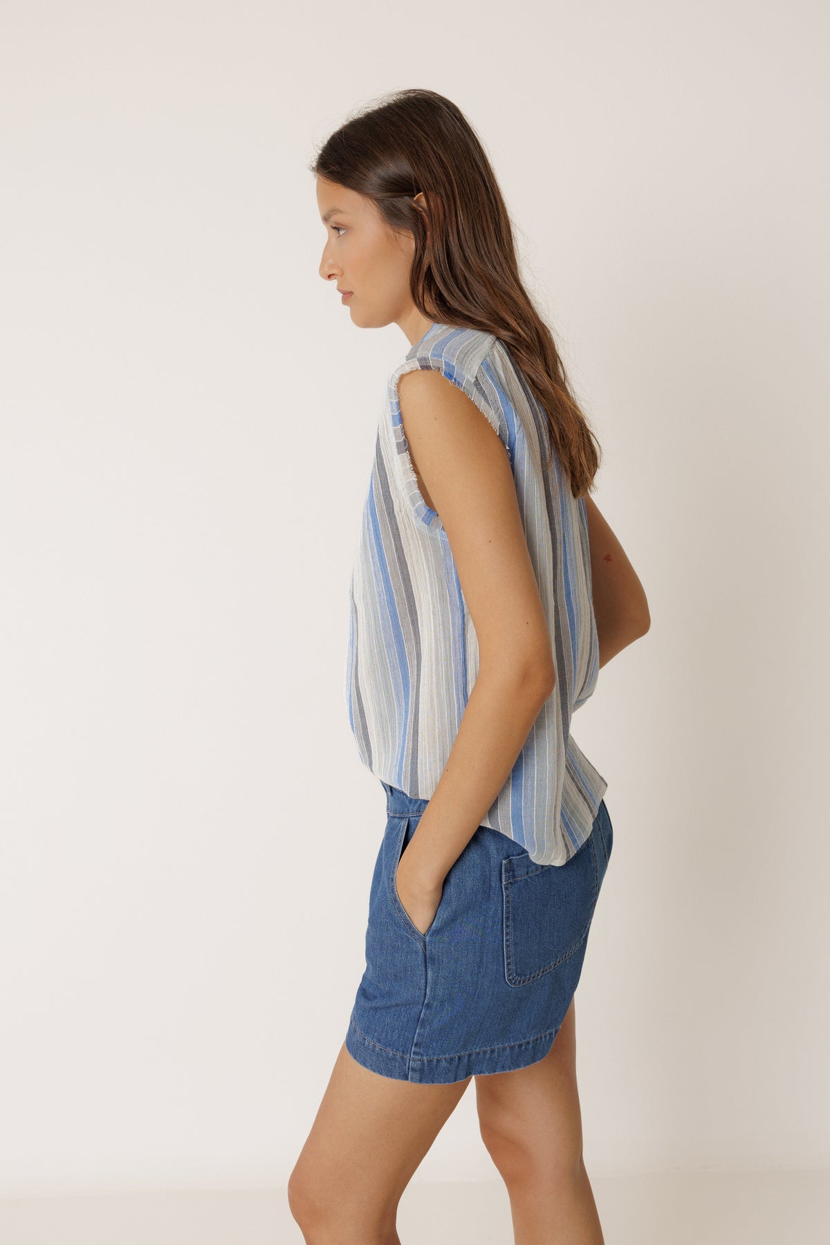 Sleeveless Blue Stripe Blouse