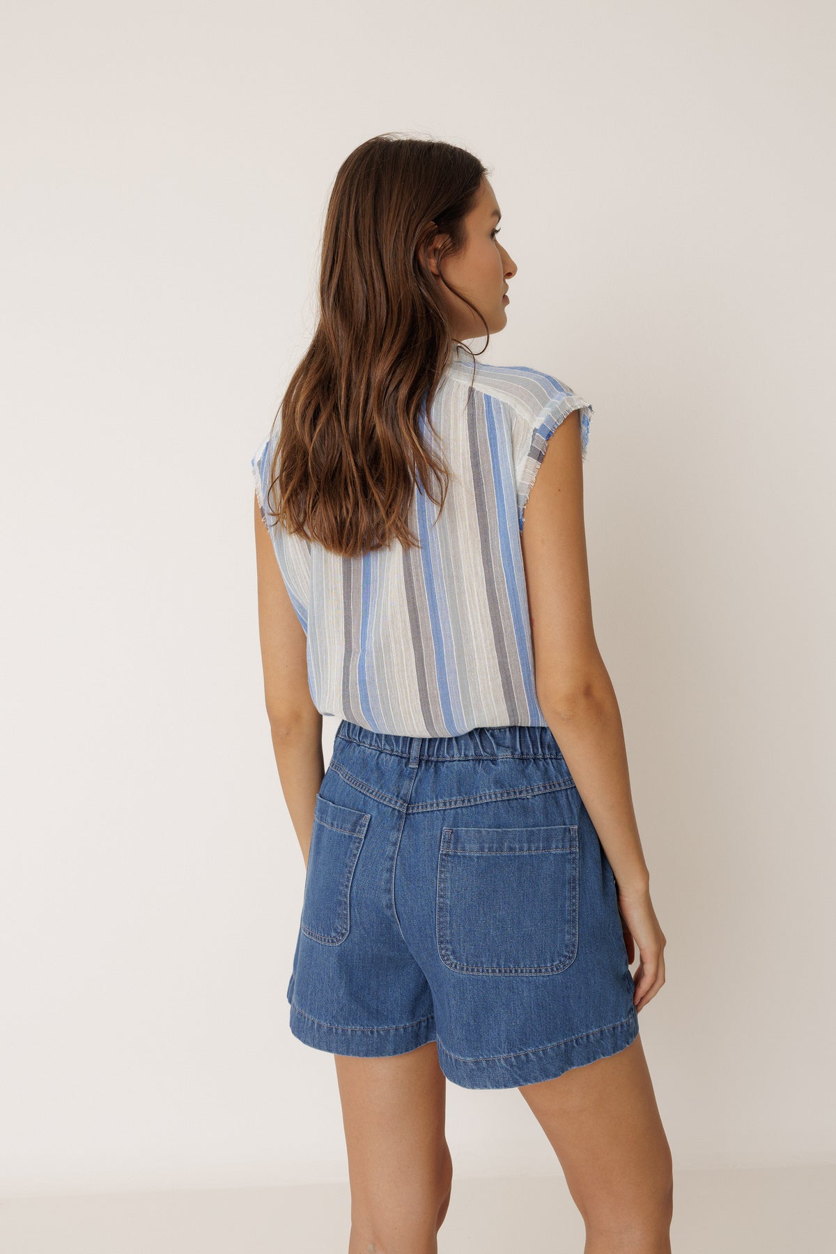 Sleeveless Blue Stripe Blouse
