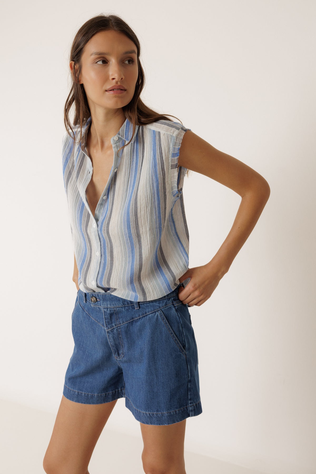 Sleeveless Blue Stripe Blouse
