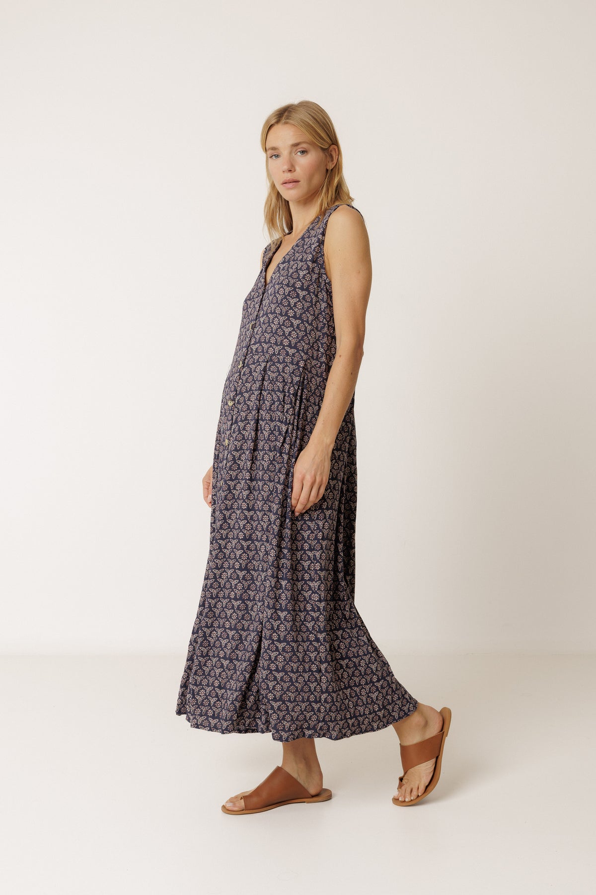 Marine Blockprint Dress