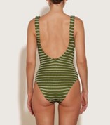 Square Neck Swim - Metallic Moss/White Stripe