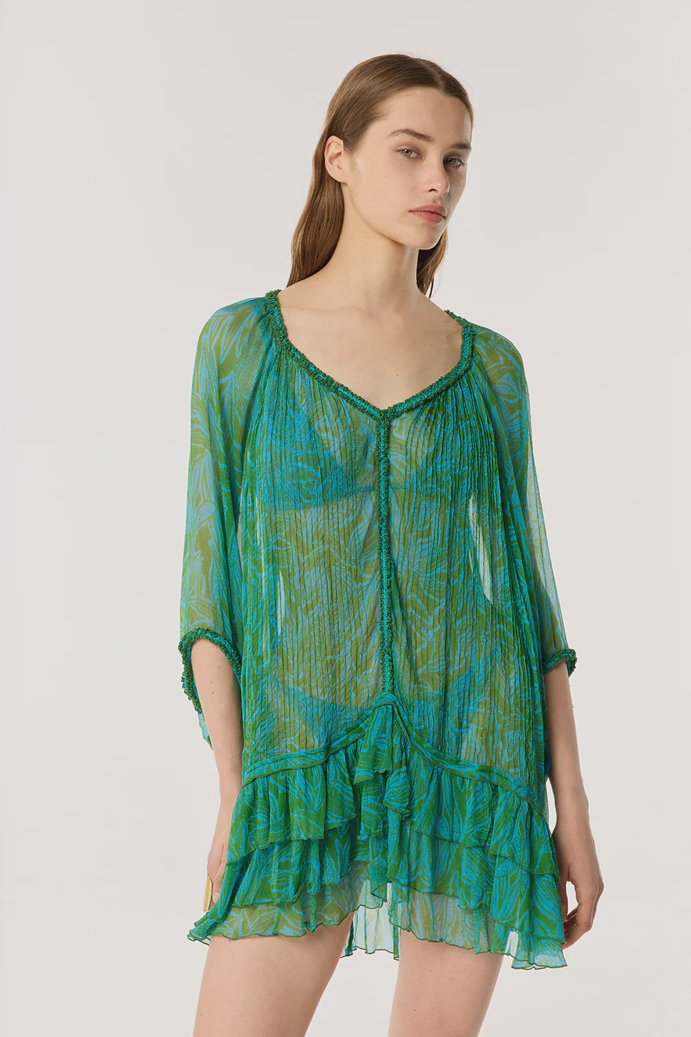 Silk Poncho Nava - Turquoise Pop Tiger