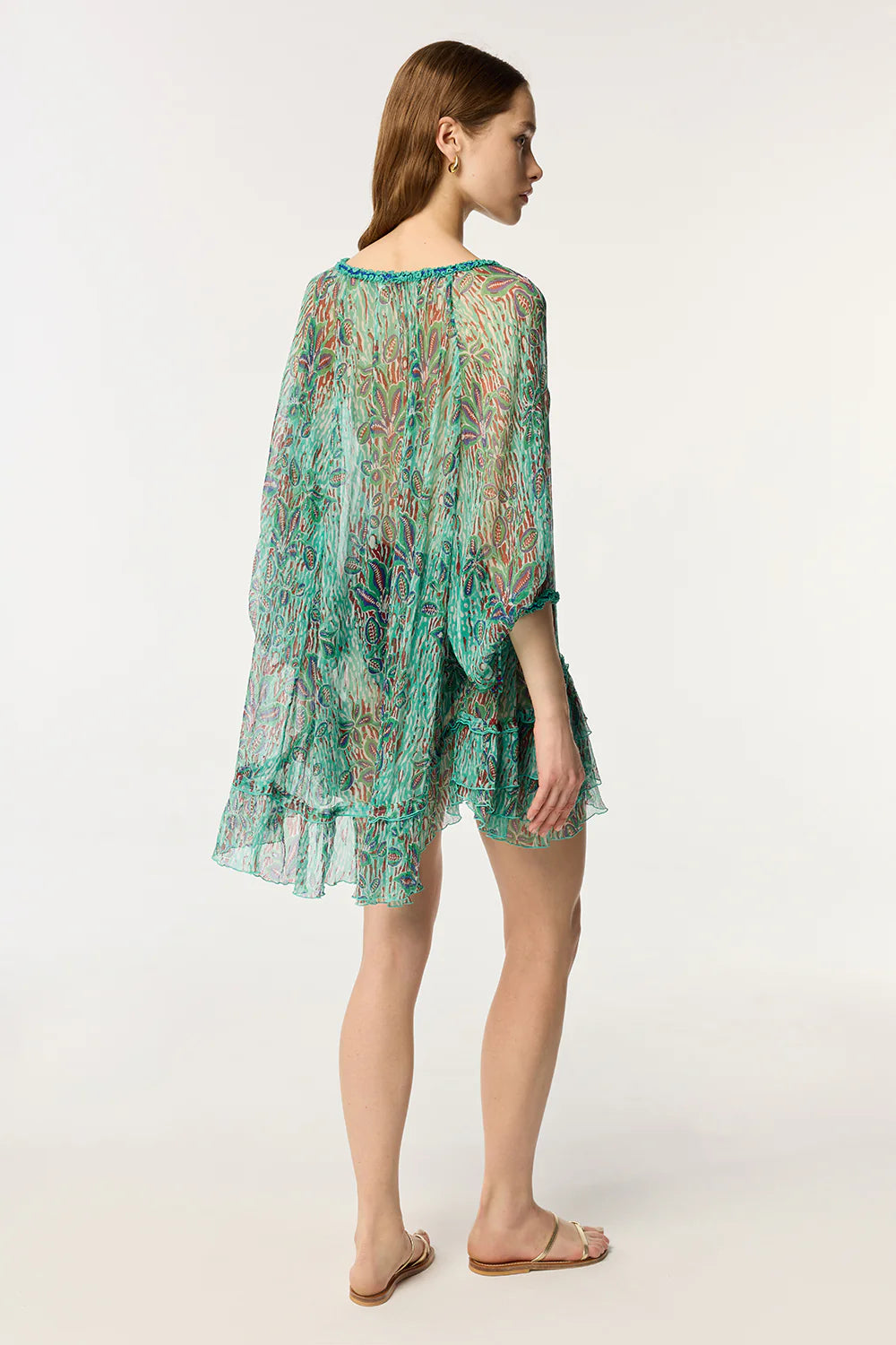 Nava Silk Poncho - Exotic Mint Forest