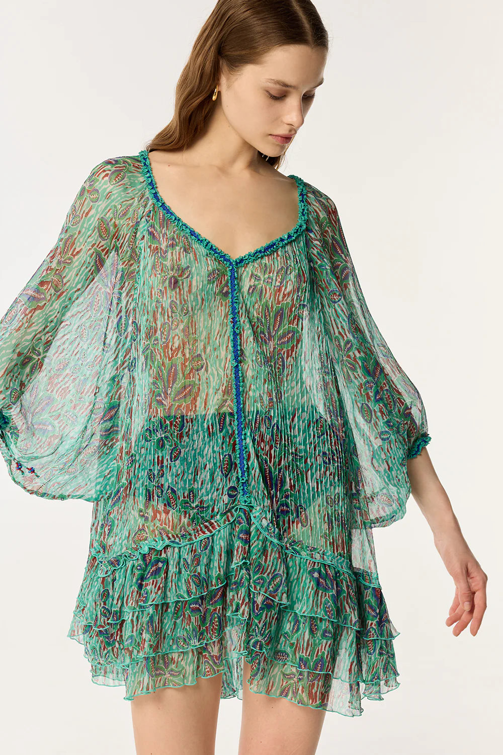 Nava Silk Poncho - Exotic Mint Forest