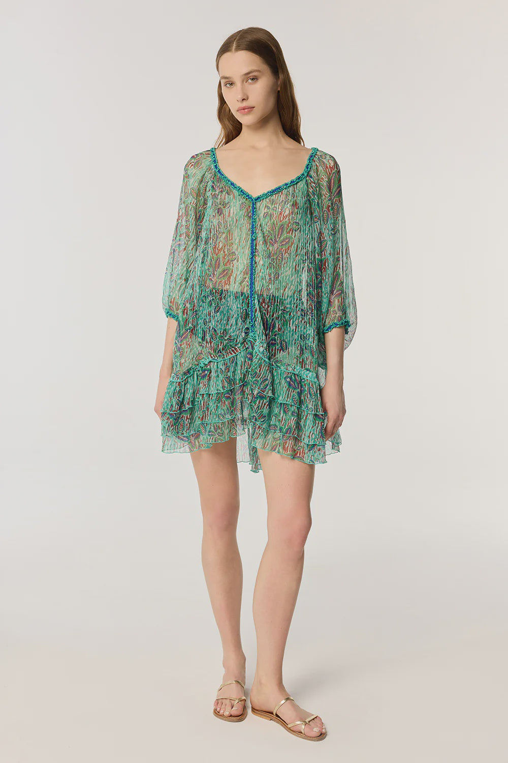 Nava Silk Poncho - Exotic Mint Forest