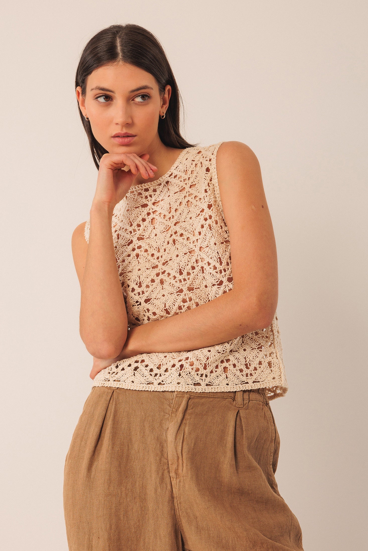 Cotton Crochet Knit Top