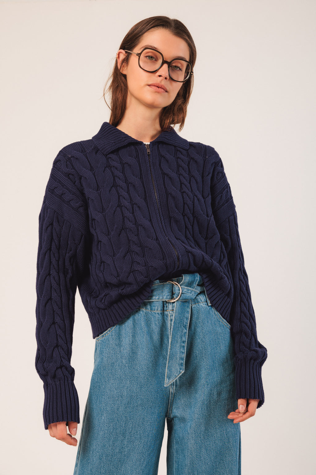 Zip Up Cotton Cardigan