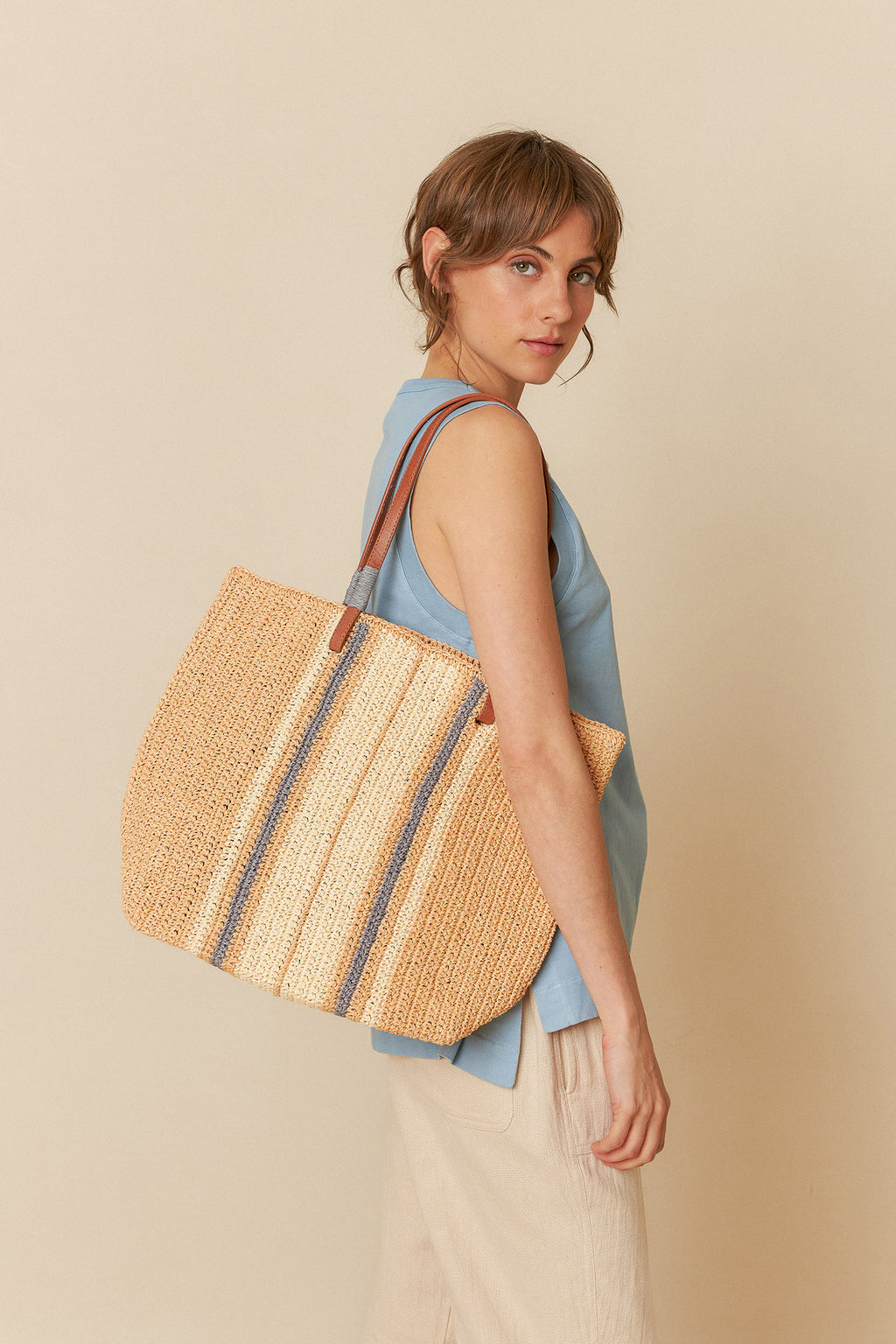 Tri Colour Raffia Bag