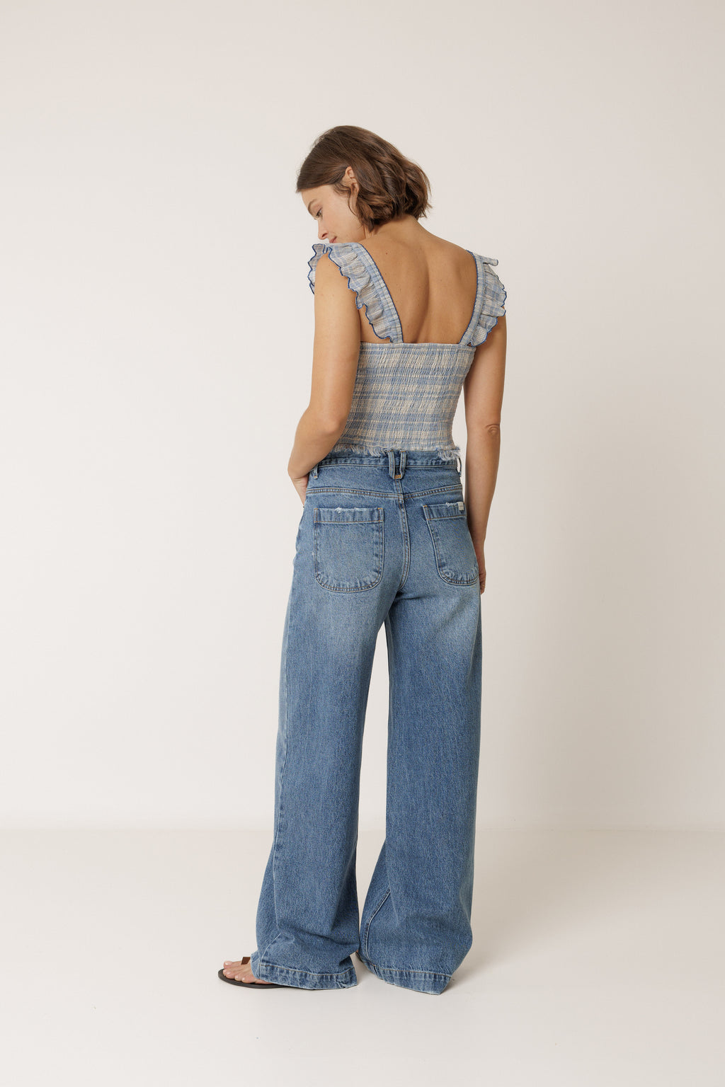 Cotton Check Cropped Top