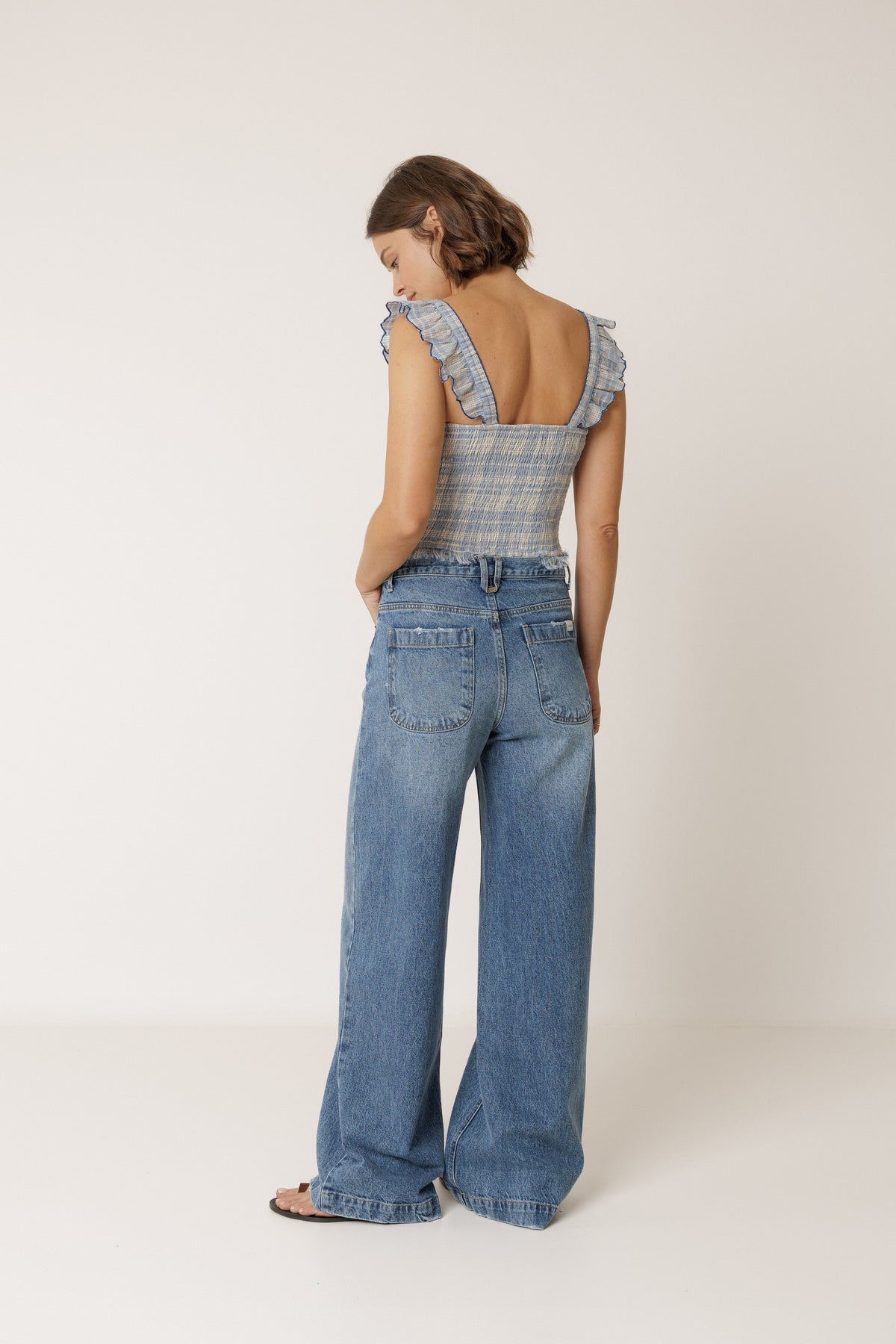 Cotton Check Cropped Top